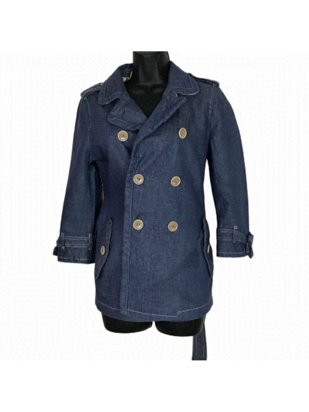 COACH Cotton Linen Blend Denim Like Trench Coat Button Up Size S